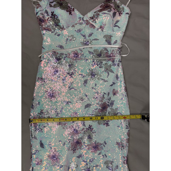 City Studio Floral Sequin Mermaid Dress Aqua Lilac Sz Large Fairy Whimsical - Picture 11 of 16